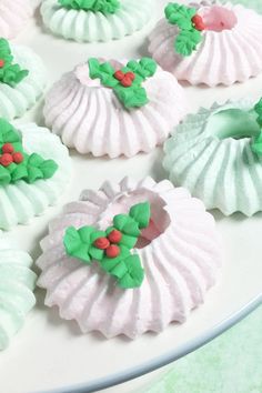 Meringue Cookies with holly leaves