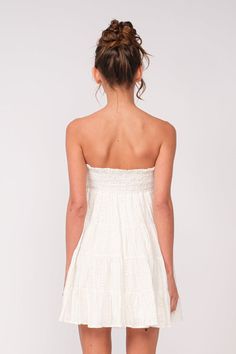 Find the Avery White Eyelet Strapless Mini Dress at BohoPink.com! White eyelet strapless mini dress with tiered skirt. Express shipping is available! Boho Pink, Cute Wedges, Semi Casual, Eyelet Fabric, Dress Zara, Grad Pics, Pink Boho, White Eyelet, Dress Boho