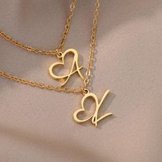 Heart Initial Letter Necklace for Women Gold Color Stainless Steel Necklace Initials Heart Pendant Jewelry Birthday Gift collar Letter A Pendant, Medias Red, Initial Letter Necklace, Necklace For Women Gold, Stainless Steel Chain Necklace, Birthday Jewelry Gift, Letter Pendants, Initial Letter, Letter Necklace