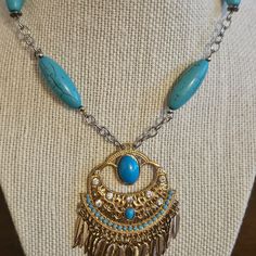 Beautiful Handcrafted Necklace By Artisian: Length 16" Blue Adjustable Long Necklace, Bohemian Blue Jewelry For Festivals, Turquoise Bohemian Metal Necklace, Adjustable Light Blue Turquoise Necklace In Bohemian Style, Turquoise Metal Necklace For Festivals, Blue Dangle Beaded Costume Jewelry Necklace, Elegant Blue Jewelry For Festival, Blue Bohemian Necklace For Jewelry Making, Blue Metal Jewelry With Dangling Beads