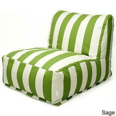 a large green and white striped chair on a white background with no one around it