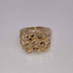 Gold Nugget Signet Ring Stamped 14k, 14k Gold Nugget Ring With Diamond Cut, Gold Nugget Cluster Ring In 14k, Custom Gold Jewelry, Gold Nugget Ring, 2010s Aesthetic, Expensive Jewelry Luxury, Golden Jewelry, Gold Nugget