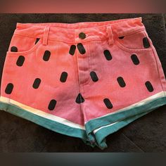 Size Xs Lazy Oaf Watermelon Shorts. Never Worn. Cute Pink Spring Bottoms, Fun Summer Vacation Bottoms, Fun Vacation Shorts, Fun Vacation Summer Bottoms, Playful Green Shorts For Beach Season, Fun Green Summer Shorts, Cute Fitted Short Bottoms, Fun Short Bottoms For Vacation, Playful Summer Shorts