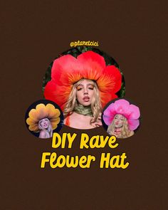 a woman with flowers on her head and the words diy rave flower hat above it