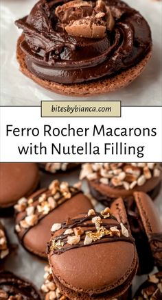 chocolate macarons with nutella filling on top