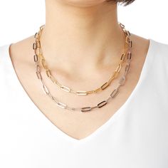 This Sterling Silver Paperclip Link Necklace is the necklace of the season, can be worn casual or dressy. Layer it with other necklaces or wear both the sterling and 18K yellow gold-plate. Looks great with enhancers too! You might also want to consider layering this with our petite paperclip link necklace. Approx. weight 12.8 grams Choice of Sterling Rhodium plated or 18K yellow gold-plated Made in Italy 925 Sterling Lobster Clasp Nickel-Free Shipping and Handling Included Paperclip Necklace, Italian Jewelry, Link Necklace, Paper Clip, Rhodium Plated, Lobster Clasp, Metallic Silver, Looks Great, Layering