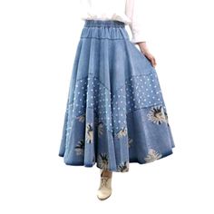 Be ready to stand out from the crowd in our Bohemian Light Maxi Denim Skirt from the 2023 Spring-Summer Collection! This stylish skirt is designed to channel your inner bohemian. with embroidered detailing. a long silhouette. and a high waist design. A rubber closure completes the look. ensuring you're ready to hit the streets in style.Key Highlights: Boho Chic: This skirt is perfect for any bohemian-inspired look with its embroidered detailing and effortless silhouette. Long & High-Waisted: Wit Wide Leg Denim Skirt For Spring, Bohemian Non-stretch Bottoms With Floral Embroidery, Spring Bohemian Maxi Skirt With Elastic Waistband, Summer Non-stretch Denim Skirt, Non-stretch Denim Skirt For Spring, High Waist Denim Blue Skirt For Spring, High Waist Medium Wash Skirt For Spring, Non-stretch Denim Skirt For Summer, Bohemian Denim Bottoms For Summer