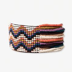 Charlie Wavy Half Woven Beaded Stretch Bracelet Citron + Coral WIDE STRETCH Artisan Beaded Multicolor Wrap Bracelet, Artisan Multicolor Beaded Wrap Bracelet, Adjustable Multicolor Artisan Wrap Bracelet, Adjustable Coral Beaded Bracelets With Colorful Beads, Fair Trade Multicolor Beaded Bracelets As Gift, Multicolor Bohemian Beaded Bracelets, Bohemian Multicolor Heishi Beads Stretch Bracelet, Artisan Multicolor Beaded Bracelets For Beach, Bohemian Multicolor Heishi Beads Bracelets