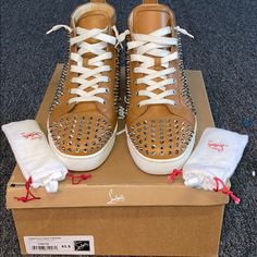 Louboutin Spike Sneakers Calf Limited Edition Look Brand New. Comes With Box. Comes With Brans New Shoes Laces. Size 43.5 Designer Leather High-top Sneakers With Perforations, Designer Leather Sneakers With Spikes, Designer High-top Sneakers With Perforations, Designer High-top Sneakers With Red Sole, Designer Custom Sneakers With Red Sole, Designer High-top Sneakers With Studded Outsoles, Designer High-top Custom Sneakers With Laces, Designer Lace-up Sneakers With Red Sole, Designer High-top Lace-up Sneakers With Red Sole