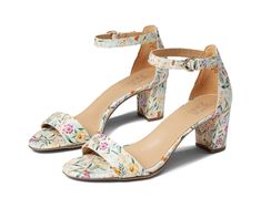 Naturalizer Vera | Zappos.com Floral Heels Wedding, Wildflower Wedding Shoes, White Floral Heels, Spring Ankle Strap Heels With Removable Insole, Spring Sandals With 4-inch Heel And Medium Width, Floral Wedding Shoes, Spring Wedding Shoes, Patterned Heels, Colorful Wedding Shoes