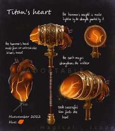 an image of a heart shaped lamp with flames on it's sides and the words titon's heart written below