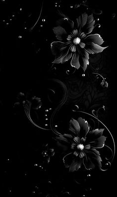 black and white flowers on a dark background