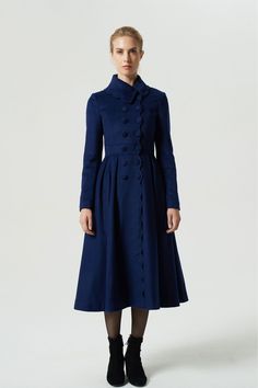 Stay stylish and cozy in this Navy Blue Long Wool Coat. Perfect for chilly days. 

SKU 1971 
Link in bio 

#Fashion #WinterStyle #Outerwear #StayWarm #Trendy #OOTD #WoolCoat #Xiaolizihandmade Blue Wool Pea Coat With Double Button Closure, Navy Double-breasted Long Sleeve Peacoat, Blue Wool Coat With Lapel Collar, Blue Wool Double-breasted Outerwear, Wool Pea Coat With Stand Collar And Pockets, Winter Single Breasted Peacoat With Long Sleeves, Navy Wool Outerwear With Button Cuffs, Collared Pea Coat With Pockets For Winter, Navy Double-breasted Long Sleeve Outerwear