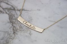 Name Necklace Gold Necklace ID Pendant Personalized by TalesInGold 14k Gold Jewelry With Engraved Text, Elegant Rectangular Name Necklace, Elegant Customizable Rectangular Name Necklace, Elegant Gold Name Necklace With Engraving Option, Classic Gold Nameplate Bar Necklace, Gold Nameplate Bar Necklace As Gift, Gold Nameplate Bar Necklace Gift, Minimalist Gold Engraved Name Necklace, Elegant Custom Name Rectangular Necklace