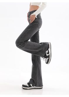 DETAILSMaterial: PolyesterFabric Type: Cotton denimWaist Type: HIGHClosure Type: Zipper FlyElasticity: Slight StretchLength: Full Length Dark Wash Flare Pants With Relaxed Fit, Casual Gray Cotton Flare Jeans, Mid-rise Washed Pants For Fall, Casual Non-stretch Jeans, Casual Mid-rise Flare Jeans For Fall, Fall Mid-rise Casual Flare Jeans, Fall Casual Mid-rise Flare Jeans, Fall Flare Washed Pants, Casual High Rise Stretch Flare Jeans