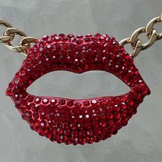 Brand New Natasha Red Lips Necklace, Crystal Encrusted Red Hot Lips, Metal Tone Curb Chain, Toggle Clasp Chain Length: 11.5” Pendant: 3” W X 2.5” H Statement Necklace, Sparkly, Red Hot Lips Red Rhinestone Necklace For Party, Glamorous Red Crystal Necklaces, Red Metal Necklaces For Party, Red Rhinestone Party Necklaces, Red Clavicle Chain Necklace For Party, Red Rhinestone Party Jewelry, Valentine's Day Party Rhinestone Clavicle Necklace, Red Metal Jewelry With Rhinestones, Gold Rhinestone Necklace For Valentine's Day Party