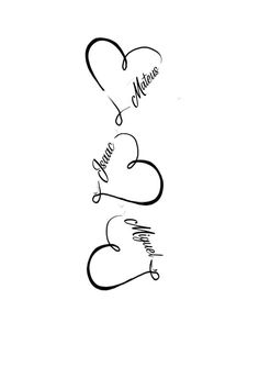 two hearts with the words love and marriage written in cursive writing on them