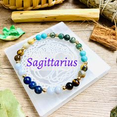 ✨Listing is for 1 Sagittarius Zodiac Crystal Beaded Bracelet. Each bracelet comes with a short summary of the crystals included. ♐Sagittarius (November 22 - December 21) ♐Gemstone Beads are 6mm. 14K gold plated beads are 4mm. ♐Size: Elastic bracelet, 1 size fits most. Fits most women wrist size 6 - 7 inches. Bracelets are stretchable and very comfortable to wear daily. ♐Each bracelet is designed with 6 different crystals that resonates with the traits of Sagittarius or enhances the energies that Crystal Zodiac, Glow Crafts, Sagittarius Gifts, Sagittarius Zodiac, 22 December, African Turquoise, December 21, Zodiac Gifts, Zodiac Sagittarius