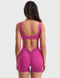 Our Lizvette V-Back Romper combines style and comfort with its striking design. The deep V and hip-lifting ruching enhance your curves, while its anti-sag, stretchy fabric ensures a perfect fit all day. A must-have for effortless elegance!   Feature    U-shaped wide neckline and open back   Deep V at the hips and hip-lifting scrunching design   Removable cup pads   Anti-sagging, compression yet stretchy   Double-sided fleece fabric   4.5-inch inseam    Fabric    75% Nylon + 25% Spandex    Model Fitted Backless Summer Activewear, Fitted Nylon Shapewear Activewear, Fitted Shapewear Activewear For Yoga, Summer Ruched Activewear For Workout, Fitted Yoga Activewear Shapewear, Athleisure Activewear With Ruched Sides And Stretch, Summer Fitted Activewear With Built-in Padding, Stretch Athleisure Activewear With Ruched Sides, Ruched Activewear For Summer Workouts