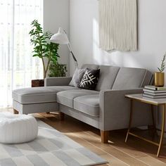 a living room scene with focus on the corner sofa