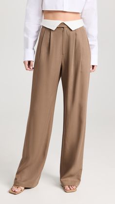 Fast Free Shipping & Free Returns on Reformation Stevie Pants at Shopbop. Shop new arrivals from Reformation at Shopbop.com Reformation Clothing, Scandi Fashion, Dress Over Pants, Neutral Outfit, Outfit Combinations, Poplin Shirt, Tailored Trousers, High Waisted Trousers, Polished Look