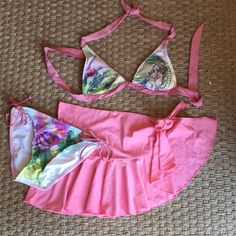 Set Includes: 1 Bikini Top Size Medium, 1 Bikini Bottom Size Medium (All Lucky Brand), And 1 Flirty Swim Skirt Ties At Side, Size Large (Skirt Is J Crew). All Never Worn. Pink Tie-side Swim Skirt For Beach, Pink Tie-side Bottom Swim Skirt For Vacation, Fitted Pink Swim Skirt For Beachwear, Fitted Tropical Tankini For Beach Party, Fitted Swim Skirt With Tie-side Bottom For Beach Party, Fitted Swim Skirt For Beach Vacation, Fitted Swim Skirt For Beach Season, Fitted Pink Swim Dress For Beachwear, Tropical Tie-side Bottom Swimwear For Parties