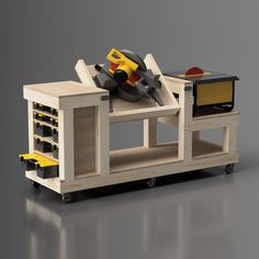 a workbench with tools on top of it