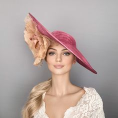 Elegant Adjustable Sun Hat For Garden Party, Gold Evening Hat For Spring, Gold Wide Brim Fascinator For Summer, Gold Curved Brim Fascinator For Spring, Elegant Adjustable Top Hat For Garden Party, Elegant Rose Fascinator With Handmade Flowers, Elegant Gold Sun Hat With Short Brim, Elegant Gold Sun Hat For Summer, Elegant Pink Headpiece For Royal Ascot