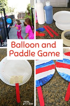 this is a collage of pictures with balloons and paddles on them for kids to make