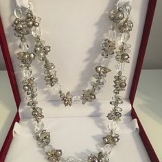 18k Plated Fine Silver Genuine Fresh Water Pearls Not Nature Gray Color But Really Good Quality High Luster Swarovski Style Crystal And Real Crystals Mix Super Shiny You Can See How Pretty They Are Through The Pictures Designed And Handmade By Experienced Craftsman Really Hard To Make A Lot Details Purchased At A 30 Year Old Jewelry Store New In Box And Come With Care Cloth Pearl Size About 6-10mm Total Length 80cm Real Crystals, Basic Mehndi, Basic Mehndi Designs, Baroque Pearl Necklace, Fresh Water Pearls, Water Pearls, Old Jewelry, Pearl Size, Picture Design