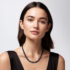 An exquisite ladies necklace is adorned with over 200 dark black Spinel beads. Each bead is meticulously chosen to create a statement piece that exudes sophistication and shine. The necklace, gracefully drapes along the neckline with the allure of the deep black Spinel. Embrace the bold charm of black Spinel, allowing each bead to shimmer and sparkle, adding a touch of glamour to every step you take. Elegant Black Crystal Necklace With Beaded Chain, Elegant Round Beads Chain Necklace For Parties, Elegant Single Strand Chain Necklace For Party, Elegant Polished Beads Jewelry For Evening, Elegant Polished Bead Jewelry For Evening, Formal Chain Necklace With Round Beads, Elegant Evening Jewelry With Polished Beads, Formal Polished Bead Necklaces, Elegant Black Round Bead Crystal Necklaces