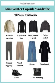 A winter mini capsule wardrobe helps you travel lightly or when storing the seasonal clothes away. Learn how to create one here! Winter Layering Outfits Travel, European Winter Vacation Outfits, Winter Basics Wardrobe 2023, Travel Capsule Wardrobe Fall Germany, January Europe Outfits, Minimal Winter Wardrobe, European October Outfits, Winter Carry On Capsule Wardrobe, European Winter Capsule Wardrobe