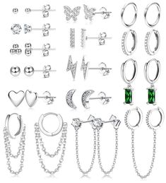 PRICES MAY VARY. 💕【EARRINGS FOR WOMEN MULTIPACK】--One order includes 9 pairs stud earrings,2 pairs hoop earrings, 5 pcs dangle hoop earrings, and 1 Pair chain earring sets for multiple piercing. We carefully select each pair of earrings to ensure you will get the best quality stud earrings and hoops. 💕【14K GOLD EARRING SET】--The gold studs earring hoop set is 14k gold plated, Advanced plating process with 316L stainless steel post pin+environmentally friendly alloy+soft copper, rust-free,nicke Chain Hoop Earrings, Silver Gold Earrings, Cartilage Earrings Stud, Heart Butterfly, Mens Earrings Hoop, Chain Earring, Dainty Hoop Earrings, Earring Sets, Minimalist Studs