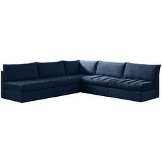 a large blue sectional couch on a white background