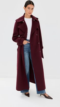 SIMKHAI Rumi Belted Long Coat | Shopbop Classic Double-breasted Wool Coat With Belted Cuffs, Formal Double-breasted Wool Coat With Belted Cuffs, Wool Double-breasted Belted Pea Coat, Belted Wool Coat With Notch Lapel, Double-breasted Wool Pea Coat With Belted Cuffs, Wool Coat With Self Belt For Workwear, Chic Wool Belted Pea Coat, Fall Wool Coat With Notch Lapel And Belted Cuffs, Fall Wool Coat With Belted Cuffs And Notch Lapel