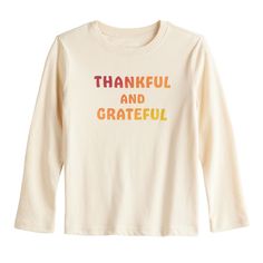 Give the gift that keeps on giving with this boys' Thanksgiving long sleeve graphic tee from Jumping Beans. Click on this KIDS APPAREL & SHOES GUIDE to find the perfect fit and more! FEATURES Crewneck Long sleevesFABRIC & CARE Cotton, polyester Machine wash ImportedRESPONSIBLE Supports more sustainable cotton farming Size: 5. Color: Grateful. Gender: male. Material: Cotton Blend. Fall Graphic, Jumping Beans, Toddler Sizes, Toddler Boys, Comfy Outfits, Boy's Clothing, Fabric Care, Baby Toddler, Size Chart