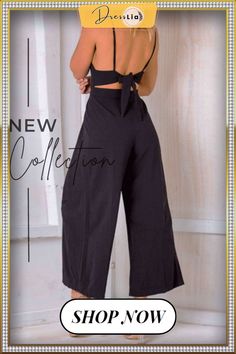 Sexy Solid Split Joint Spaghetti Strap Loose Jumpsuits Loose Jumpsuit, Stylish Fashion, Spaghetti Strap, Spaghetti, Jumpsuit, V Neck, Color