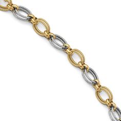 Leslie's 14k Two-tone Polished and textured Fancy Link Bracelet Fine Jewelry Bracelets, Gold Polish, Gold Texture, High Quality Jewelry, Chain Lengths, Link Bracelets, Womens Bracelets, Two Tone, Jewelry Watches