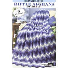 the crochet pattern for ripple afghans is shown in blue and white colors