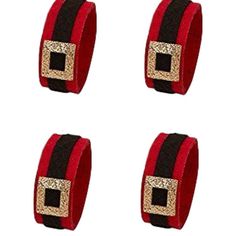 Dear Santa Napkin Rings Are Made To Resemble Santa's Belt. They Are Embellished With A Silver Glitter Cardboard Belt Buckle. Made Of Felt. Set Of 4. Measures 3" In Diameter. Snow Decorations, Santa Belt, Lemax Christmas Village, Santa Belts, Christmas Moose, Diamond Paint, Koolaburra By Ugg, Skulls And Roses, Felt Christmas Ornaments