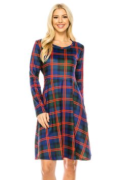 Haute Edition Women's Christmas Plaid & Solid Holiday Long Sleeve Skater Party Dress Dress With Tights, Flared Skater Skirt, Long Sleeve Skater Dress, Christmas Plaid, Skater Dresses, Party Look, Plaid Christmas, Party Looks, Christmas Women