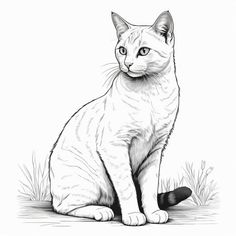 a drawing of a cat sitting on the ground