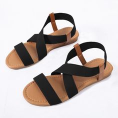 These lightweight sandals for women are a casual basic that goes with any outfit. From jeans and tanks to dresses, these sandals look great with anything. Their easy stretch slip on elastic design makes them perfect for beach days. They're also lightweight and extremely packable. The crisscross strap design keeps them secure on your feet and the non-slip sole will keep you stable on surfaces while walking. Elastic crisscross ankle straps Easy slip on and off design Lightweight and easy to pack Strappy Sandals Gladiators, Ankle Flats, Flat Gladiator Sandals, Womens Gladiator Sandals, Dressy Shoes, Shoes Cute, Easy Stretches, Orthopedic Shoes, Ankle Strap Flats