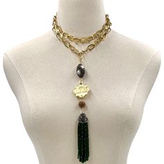 The Links, Inc. Green Crystal Tassel Necklace with Jet Pave. Comes with 6" Extender to as double strand. METAL: Stainless Steel, Plated CharmAPPROX SIZE: 28" Adjustable Length CLOSURE: Lobster Claw Clasp Crystal Tassel Necklace, Green Crystal, Green Crystals, Lobster Claw, Silver Necklaces, Tassel Necklace, Tassels, Stainless Steel, Crystals