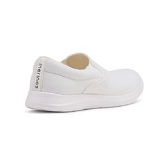 Women's Slip-Ons White – Merinos Comfortable White Slip-ons With Cushioned Footbed, White Breathable Slip-ons With Round Toe, Everyday White Walking Shoes With Rubber Sole, White Walking Shoes With Rubber Sole For Everyday Use, White Textile Slip-ons With Round Toe, Comfortable White Slip-on Walking Shoes, Comfortable White Walking Shoes With Slip-resistance, Comfortable Slip-resistant White Walking Shoes, White Comfortable Slip-ons With Removable Insole