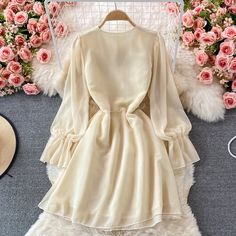 Materials: other Size: M L Color: apricot, blue, pink, white, black Pink M, V Neck Dress, Apricot, Pink White, White Black, Long Sleeve Dress, V Neck, Long Sleeve, Pink