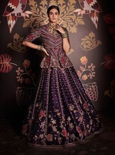 Ridhi Mehra-Noorien Purple Embroidered Lehenga Set-INDIASPOPUP.COM Kurta And Lehenga, Purple Lehenga, Kurta Lehenga, Ridhi Mehra, Raw Silk Lehenga, Net Blouses, Embroidered Crop Tops, Embroidered Lehenga, Sharara Set