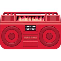 the boombox is red and has speakers on it