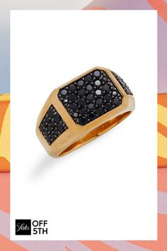 Made From 14k Goldplated Sterling Silver, This Signet Ring Flaunts Black Spinel Detailing. Black Spinel, 1.70 Tcw 14k Goldplated Sterling Silver Made In Usa Size Width, About 0.43" Click Here For A Guide To Jewelry & Watches. Center Core - M Jewelryundefined Formal Gold Diamond Ring With Black Diamonds, Gold Diamond Ring With Black Diamonds For Formal Occasions, Gold Diamond Ring With Black Diamonds For Formal Events, Black 14k Gold Jewelry With 17 Jewels, 14k Gold Black Jewelry With 17 Jewels, Luxury Black 14k Gold Jewelry With 17 Jewels, Fine Jewelry Gold With Black Diamonds, Formal Gold Rings With Black Diamonds, Fine Jewelry Gold Jewelry With Black Diamonds