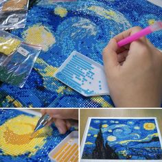 there is a painting being made with legos and it looks like the starry night